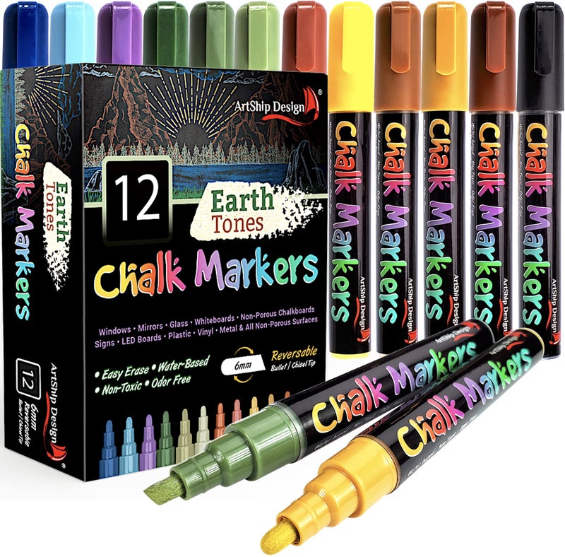 ArtShip Design 36 Chalk Markers Double Pack of Both Fine & Reversible Medium Tip Liquid Chalk Pens with Labels & Tip Tweezers Wet Erase Menu Boards, Windows, Mirrors, Non-Porous Chalkboards, Metal - Image 1